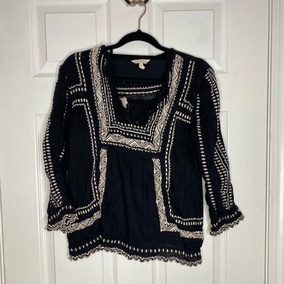 REBECCA TAYLOR Esme Embroidered‎ 3/4 Sleeve Boho Peasant Top Size 2 - Picture 3 of 9
